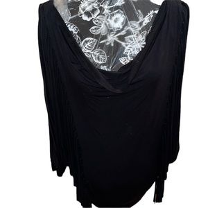 Micheal Kors size large black 3/4 sleeve fringe top ,draped neckline  banded hem